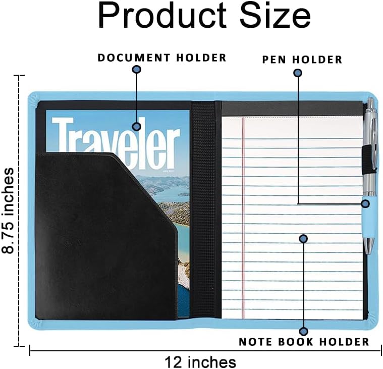 Gorbado Padfolio/Portfolio Binder, Mini Padfolio Portfolio Binder 5 x 8 Legal Writing Pad, A5 Document Organizer Folder for Men Women, Sky Blue - Image 3